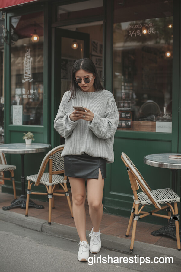 Cozy Chic in an Oversized Sweater and Sneakers