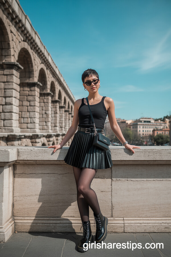 Effortless Cool in Pleats and Sheer Tights