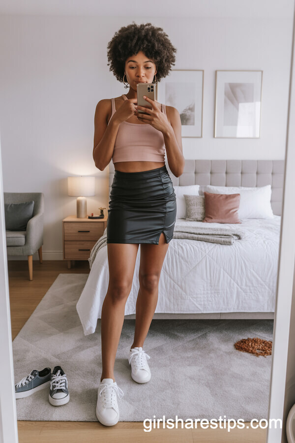 Casual Mirror Selfie in a Pastel Crop Top