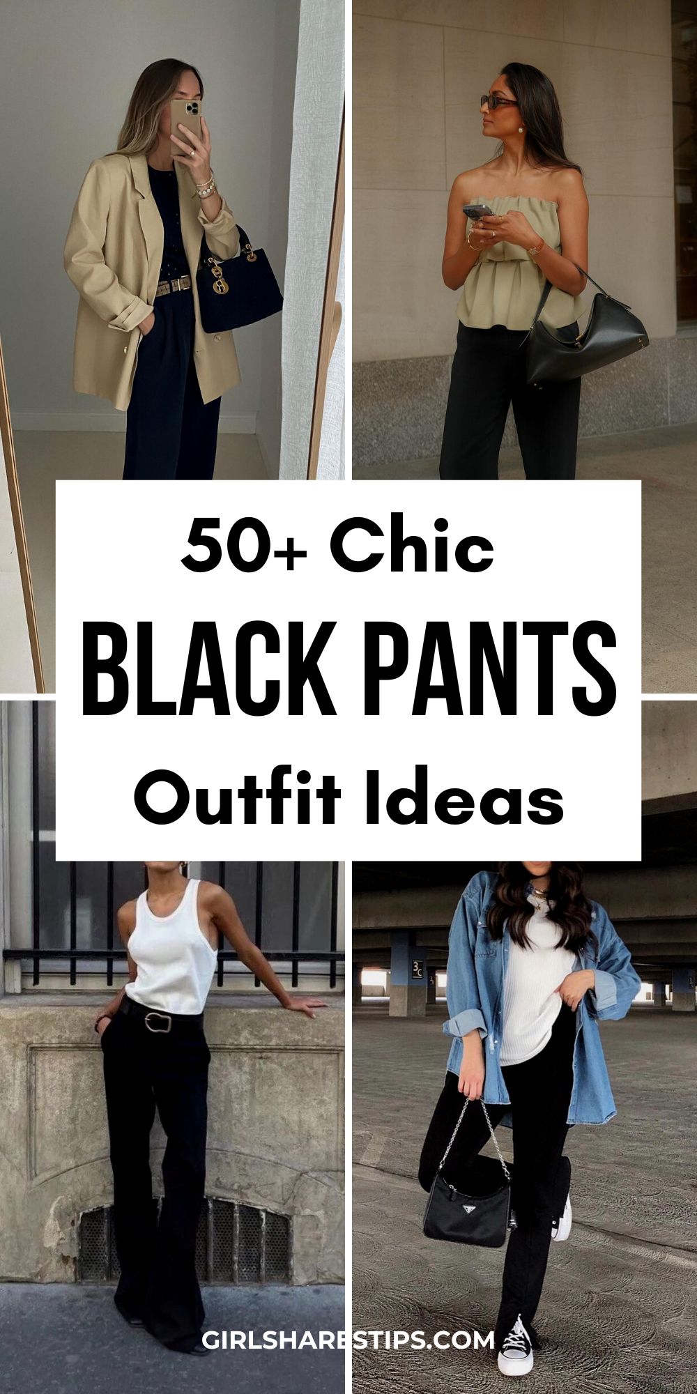 black pants outfit ideas collage