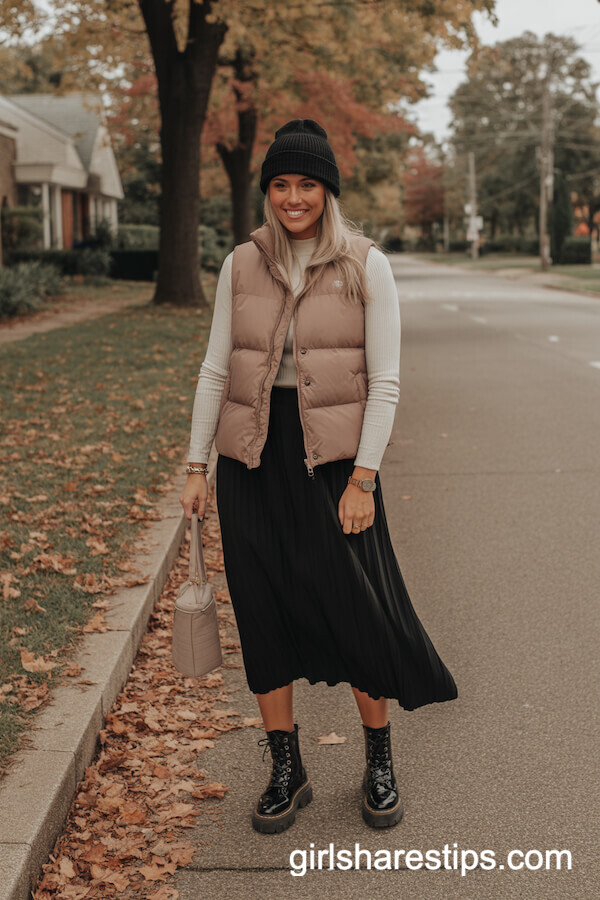 Midi Skirt with Puffer Vest