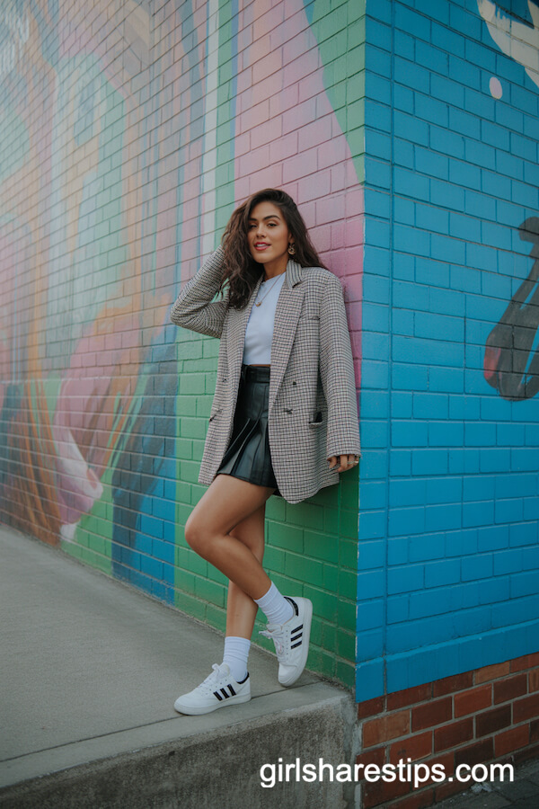 Mini Skirt with Oversized Plaid Blazer