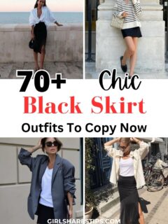 black skirt outfit ideas collage