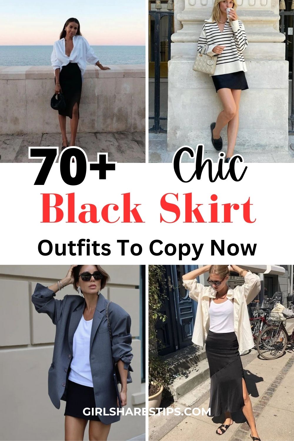 black skirt outfit ideas collage
