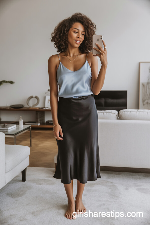 Relaxed Silk Camisole Satin Skirt
