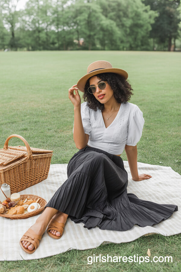 Park Picnic Ensemble with Flowy Maxi Skirt