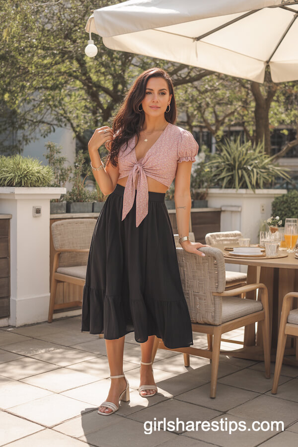 Brunch Patio Style in Pink Floral Blouse