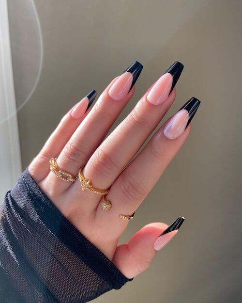 Chic French Manicure With Black Nail Polish