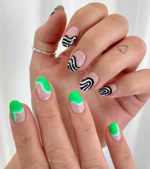 Cute Black And Green Nails For Spring