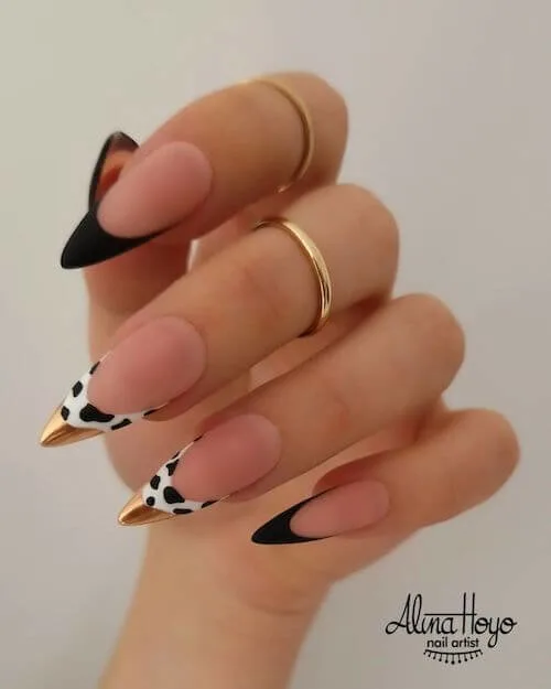 Spring Black Animal Print Nails