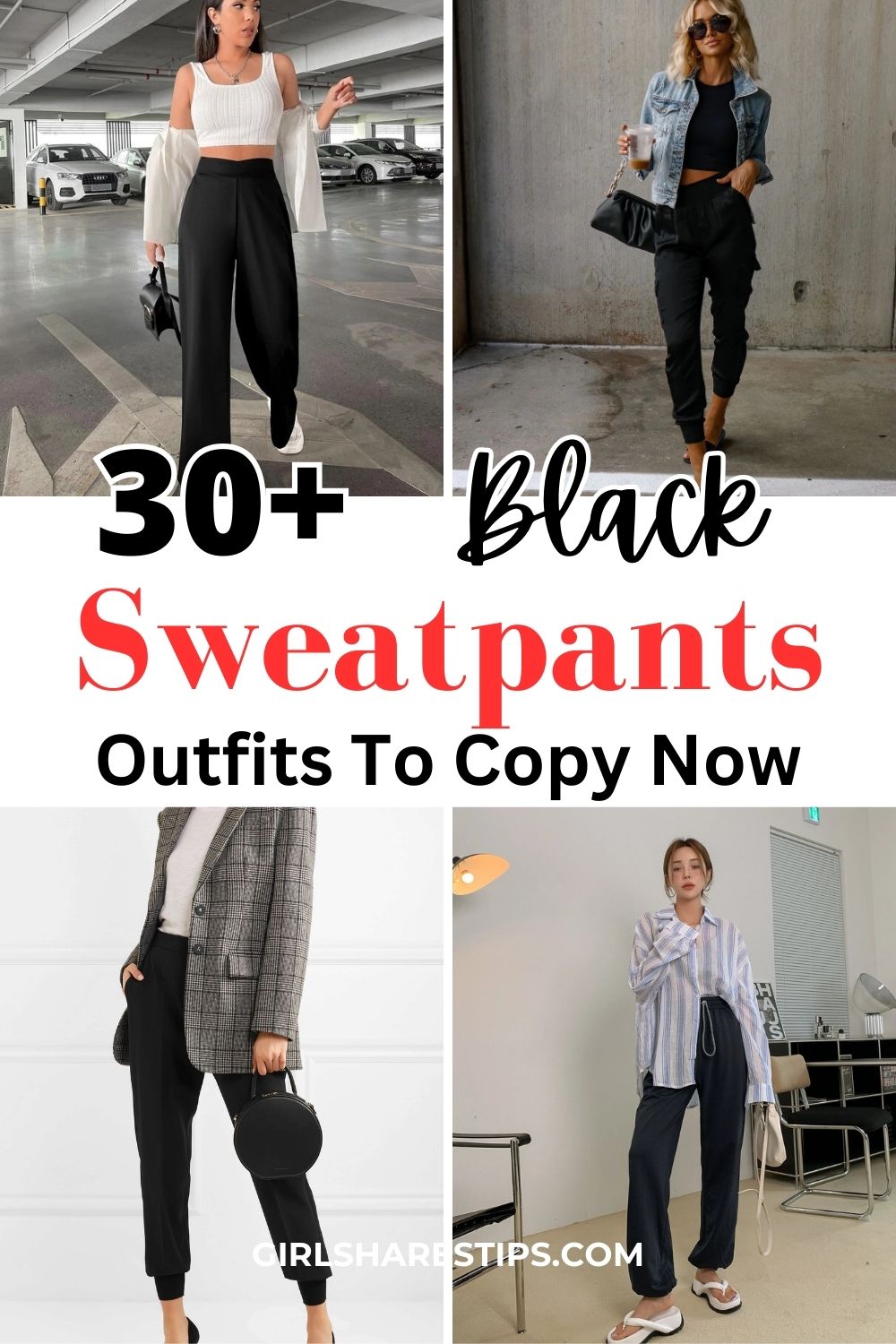 black sweatpants outfit ideas and black joggers outfit collage