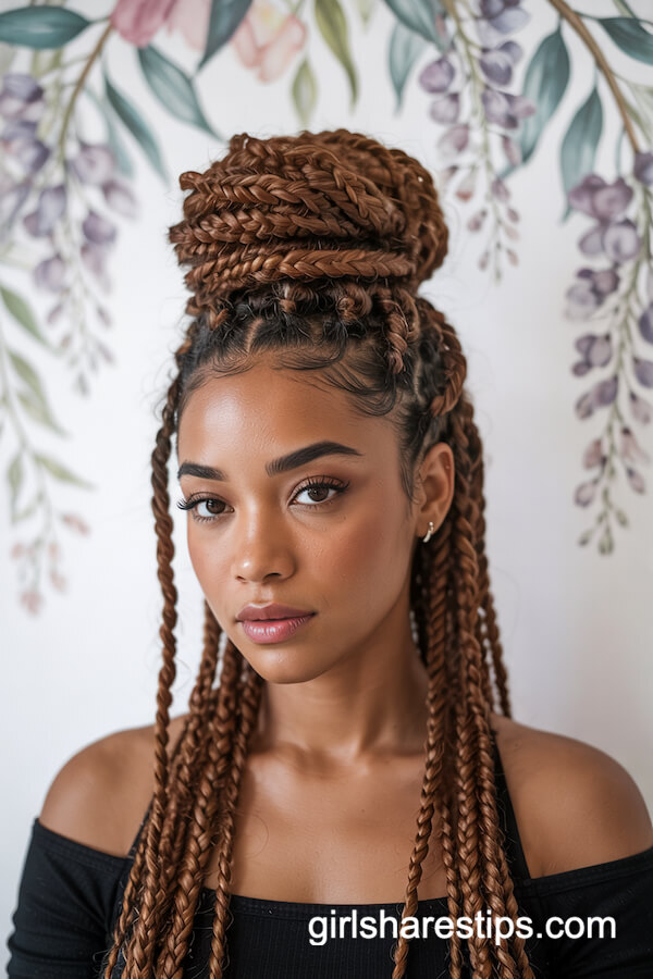 Braided High Bun with Face-Framing Curls