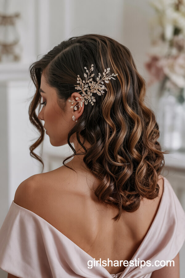 Romantic Side-Swept Curls with Accessory