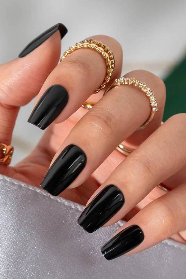Classic Black Square Nails
