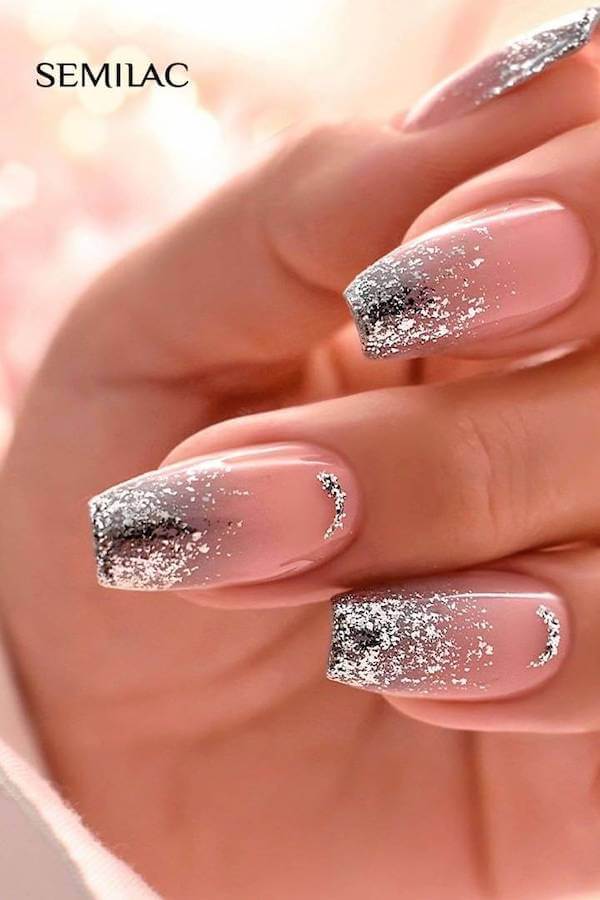 Silver Glitter Ombre French Nails