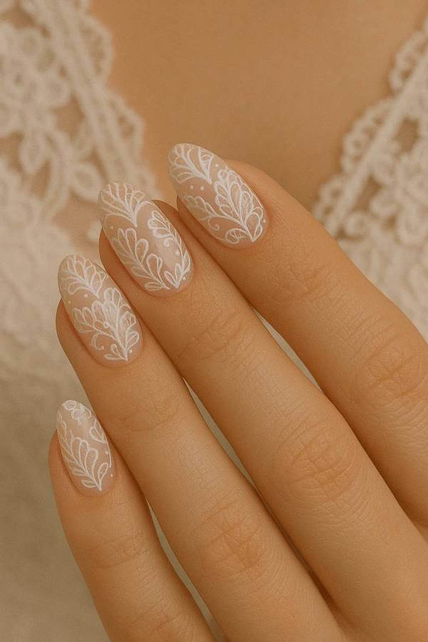 Elegant White Lace Nail Art