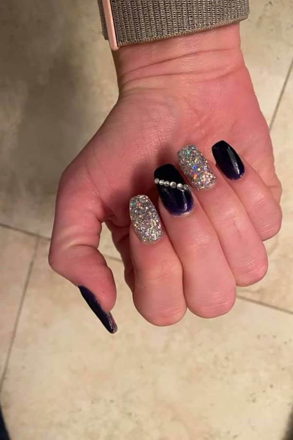 Navy and Silver Glitter Nails