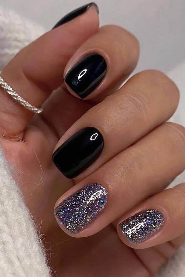 Classic Black and Silver Glitter Nails