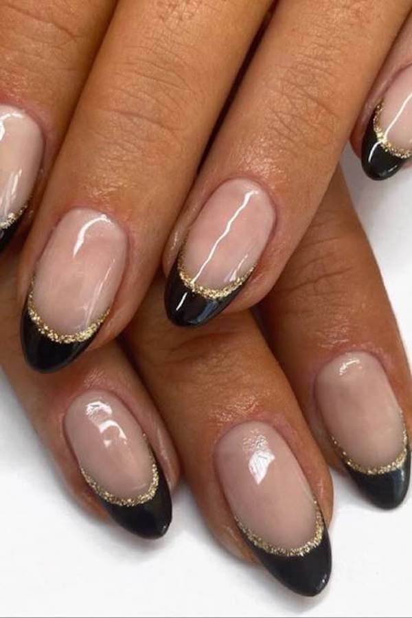 Black and Gold French Tip Nails