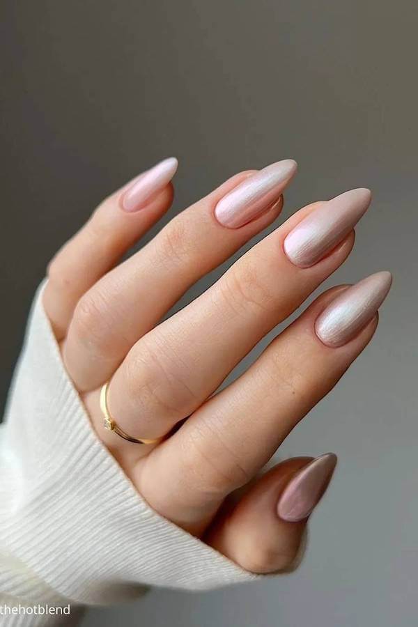 Iridescent Pink Almond Nails