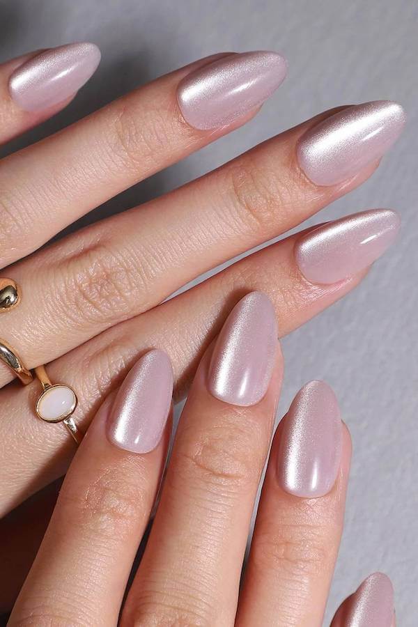 Pearlescent Pink Shimmer Nails