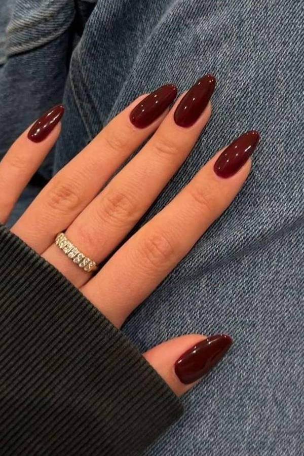 Deep Burgundy Almond Nails