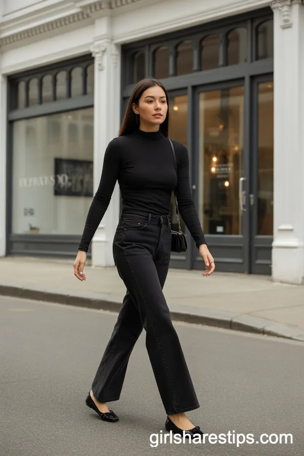 Minimalist Gallery Stroll in a Fitted Top and Ballet Flats