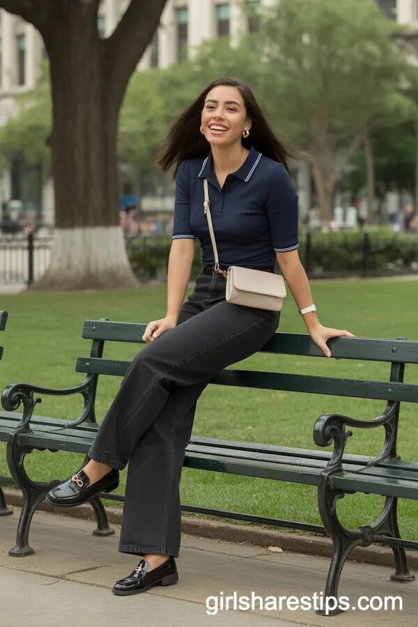 Preppy-Chic Park Bench Style with a Polo and Loafers