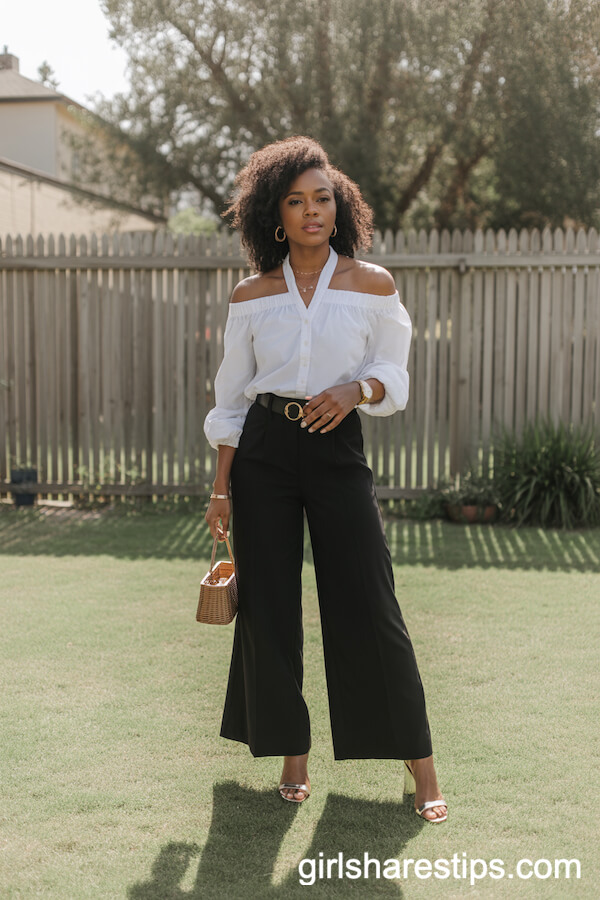 black wide leg pants outfit ideas for women