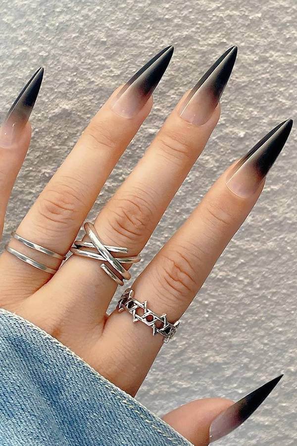 Sharp Black Ombre Stiletto Nails