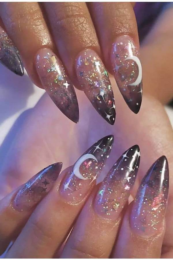Black Ombre Crescent Moon Nails