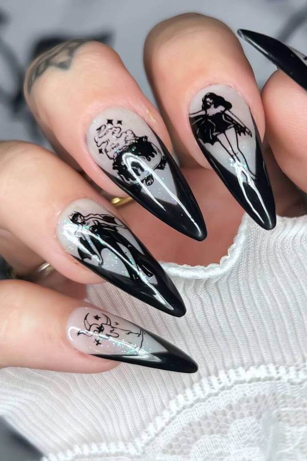Black Witch Silhouette Nails