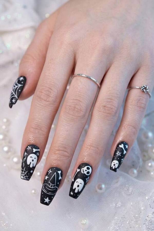 Cute Ghost and Witchy Symbol Nails
