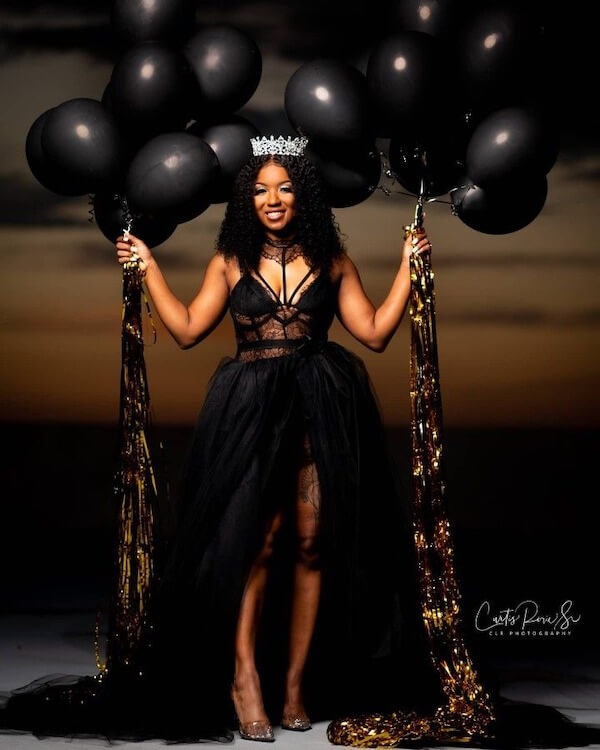 Black Dress and Tiara Balloons Photoshoot