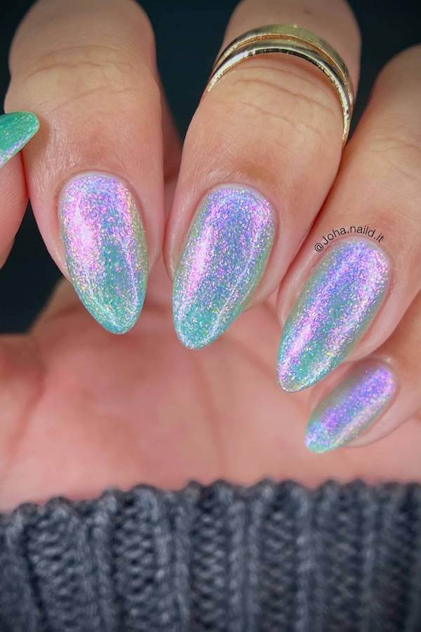 Iridescent Blue Ocean Nails