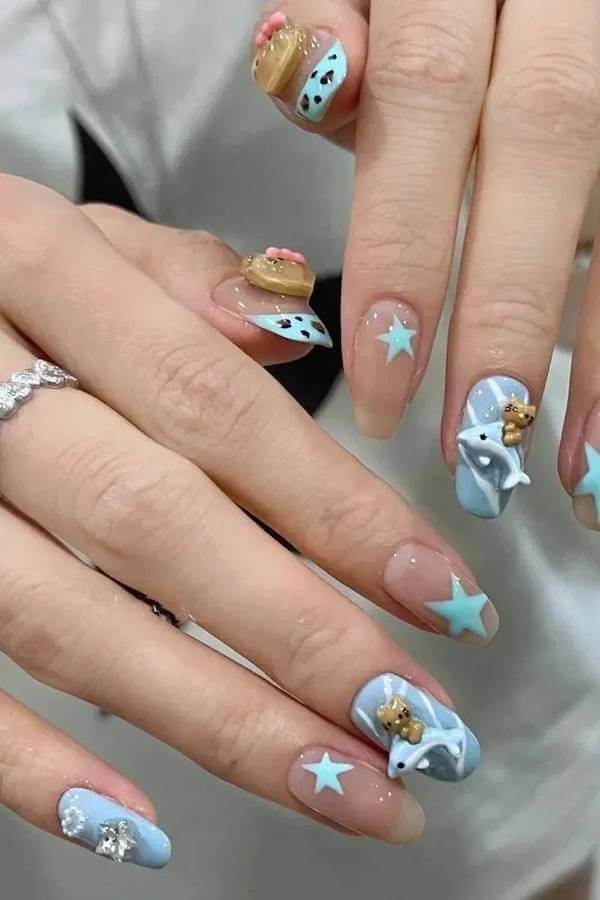 Cute Blue Sea Animal Nails