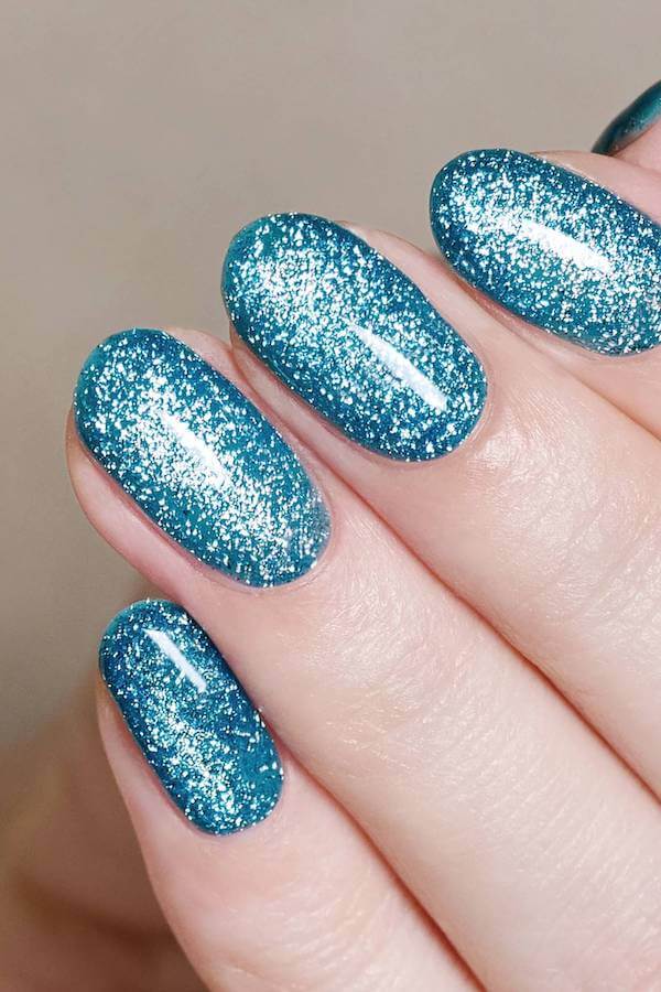 Glittery Blue Ocean Nails