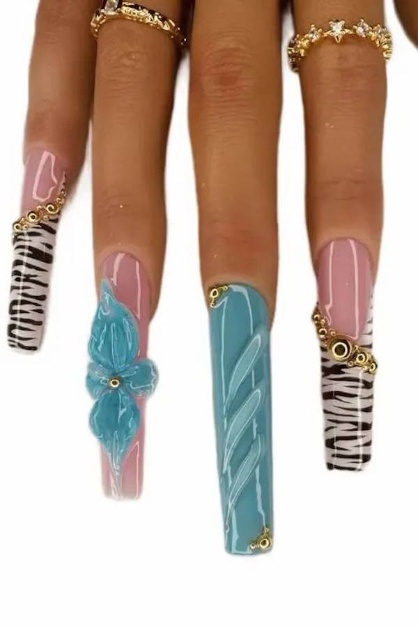 Blue Hawaii Stiletto Mixed Designs