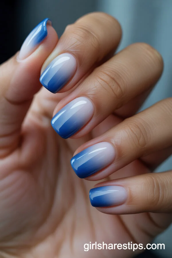 Icy Blue to White Ombre Tapered Nails
