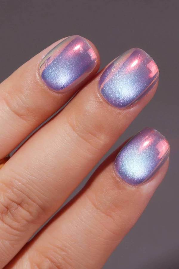 Iridescent Blue and Pink Cat Eye Nails