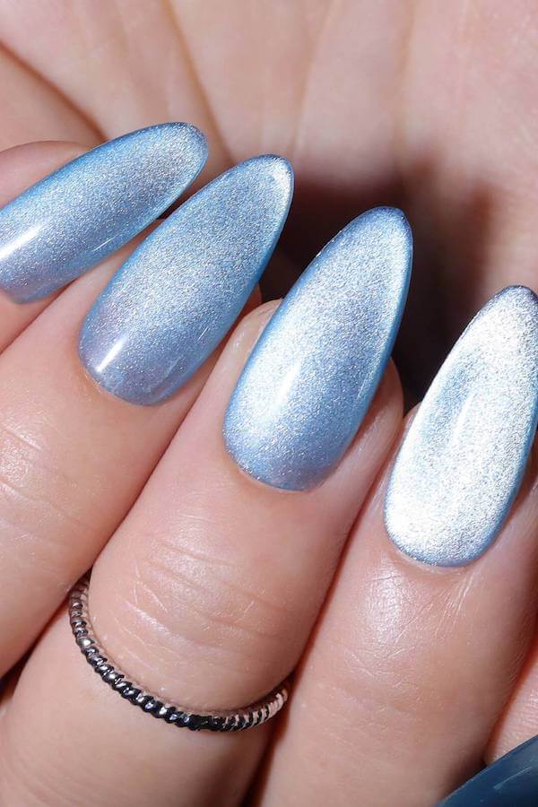 Ice Blue Shimmer Cat Eye Nails