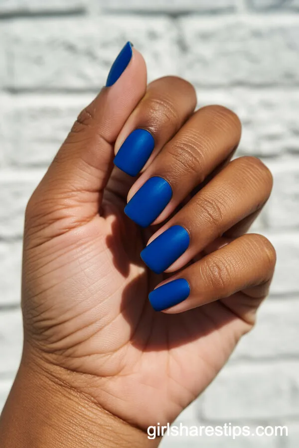 Matte Royal Blue Square Nails
