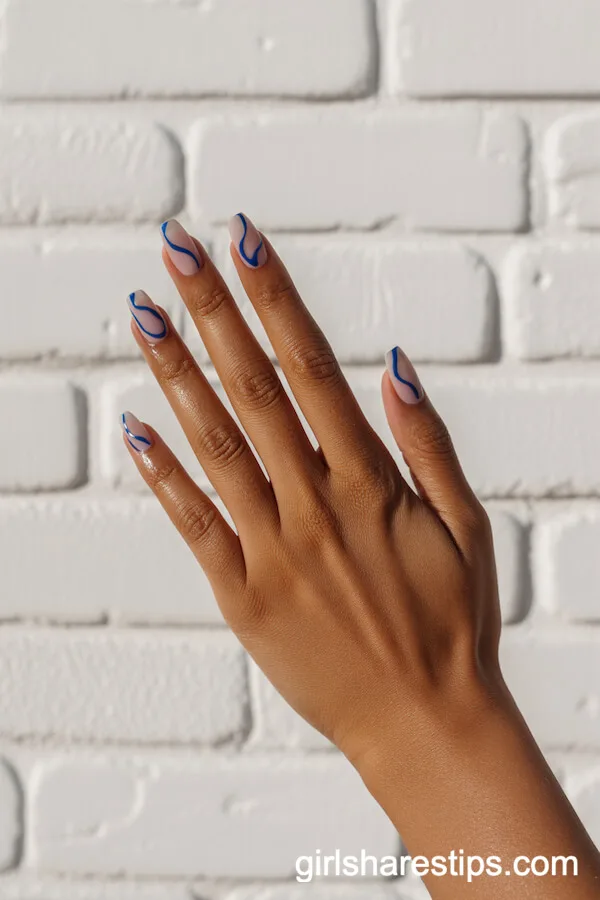 Abstract Wavy Blue Ballerina Nails