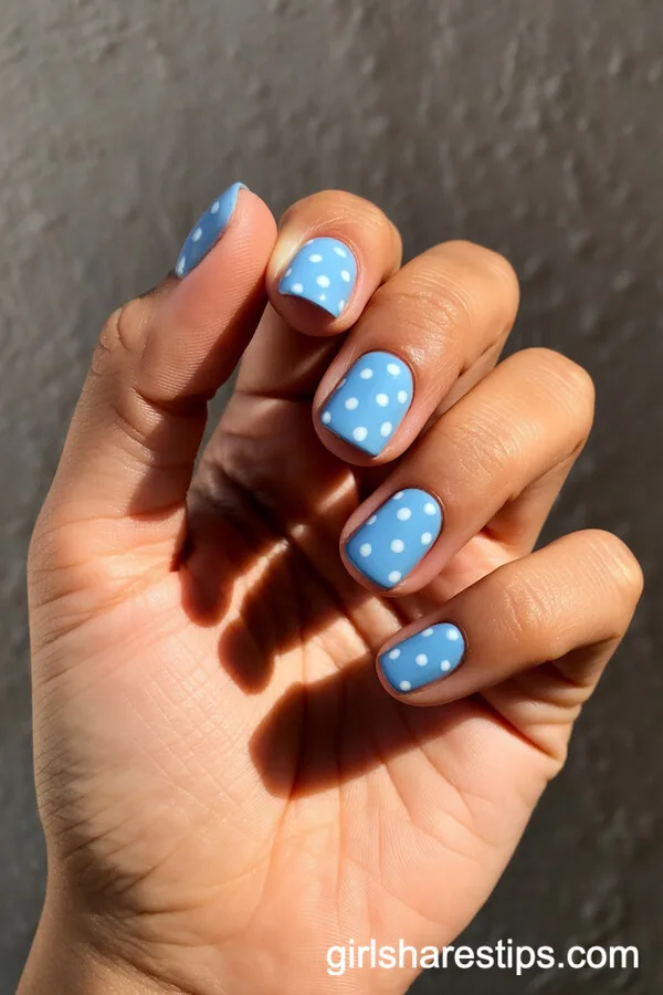 Sky Blue Square Nails with Playful Polka Dots