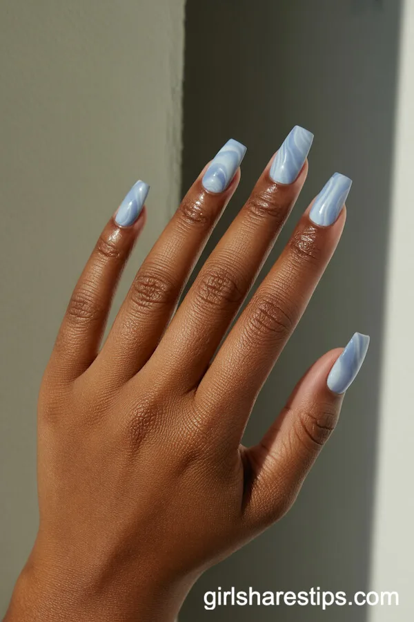 Marbled Blue and White Coffin Nails