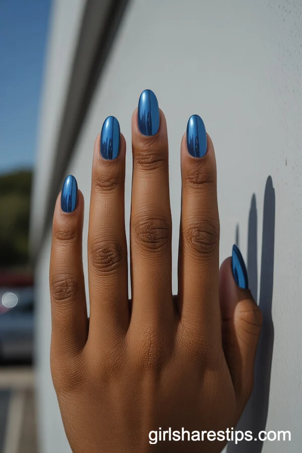 Ballerina Nails with Shimmering Blue Chrome