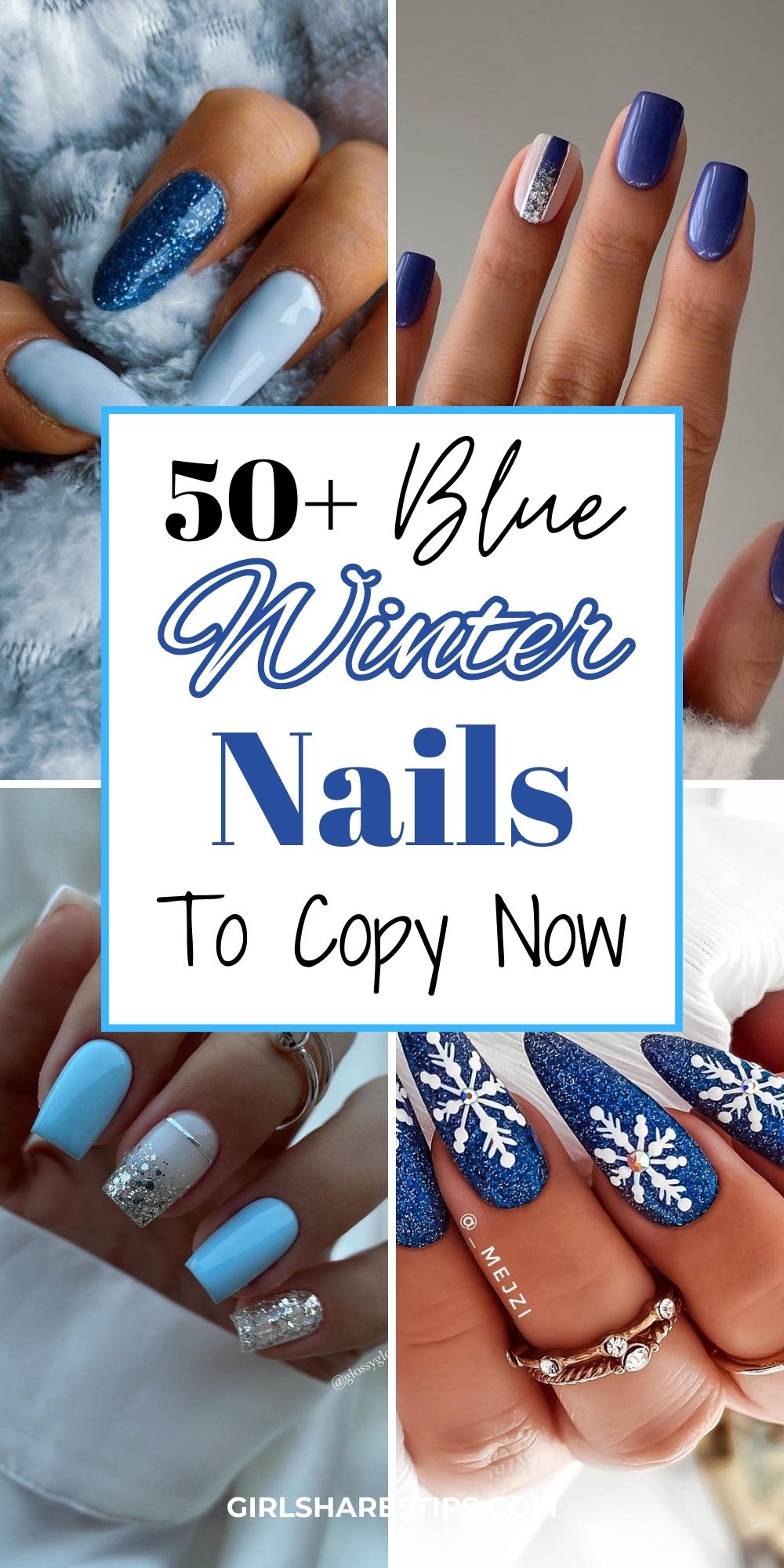 winter blue nail designs collage