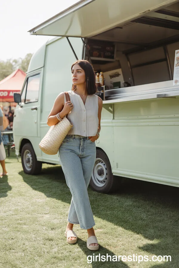 Sleeveless Linen Top and Espadrille Sandals