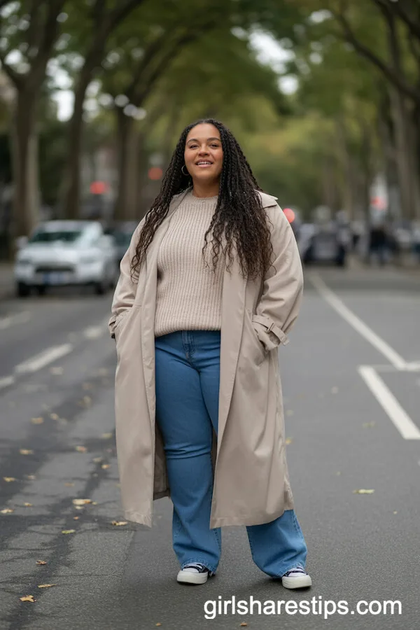 Light Trench Coat with Classic Sneakers for Autumn Comfort