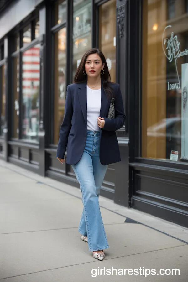Tailored Blazer with Light Bootcut Jeans for City Chic